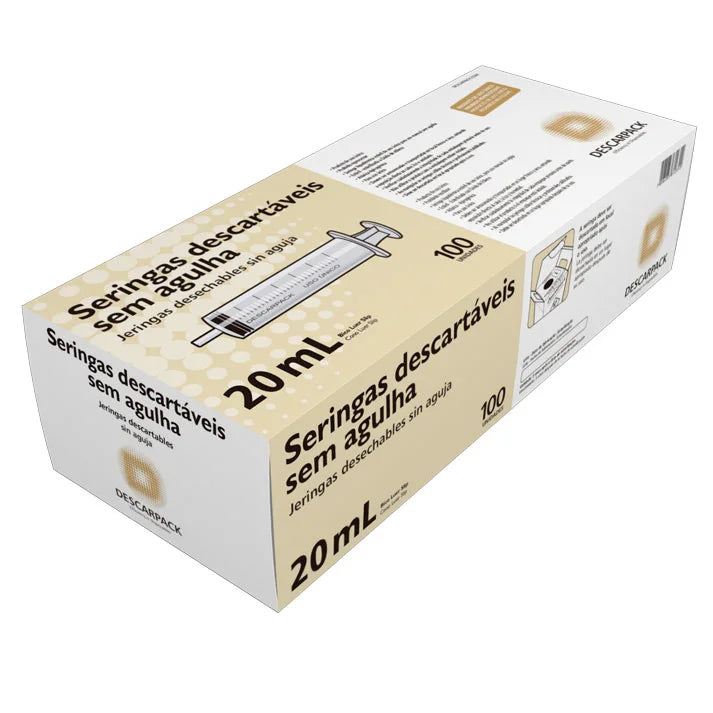 Seringa sem agulha Slip 20ml Descartável com 100 Unidades