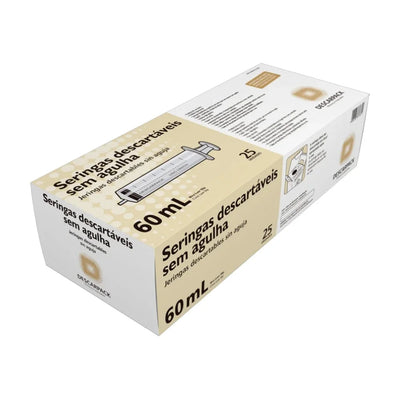 Seringa Hipodérmica Luer Slip 60ml Sem Agulha Descarpack com 25 Unidades