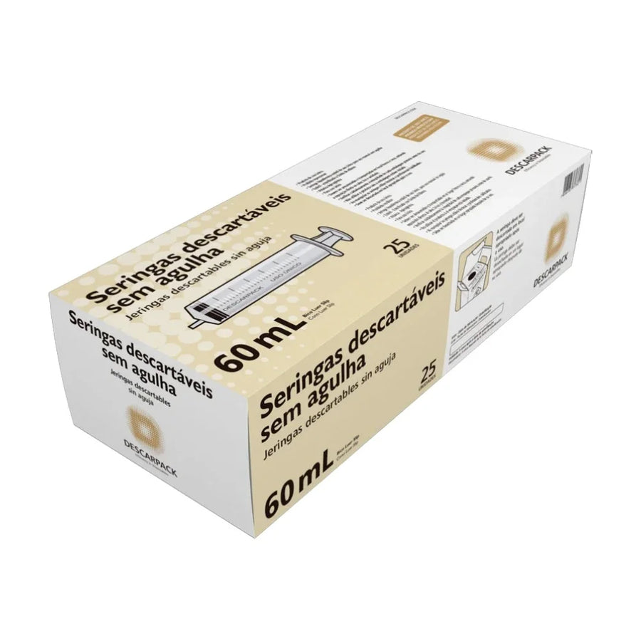Seringa Hipodérmica Luer Slip 60ml Sem Agulha Descarpack com 25 Unidades