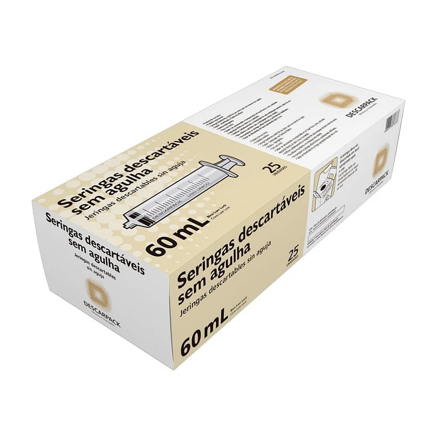 Seringa Hipodérmica Luer Lock 60ml Sem Agulha Descarpack com 25 Unidades