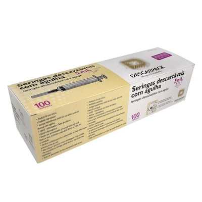 Seringa com Agulha Slip 5ml Descartável com 100 Unidades
