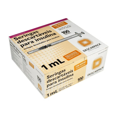 Seringa de Insulina 1ml com Agulha 13 X 0,45mm 26g Descarpack com 100 Unidades