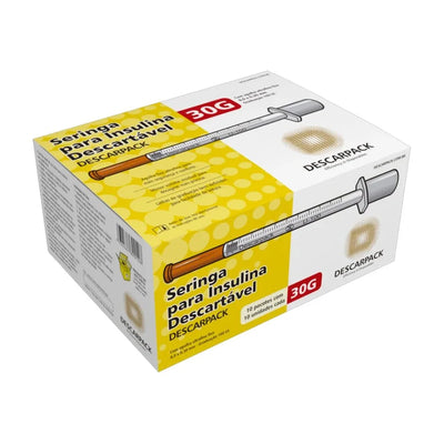 Seringa de Insulina 1ml com Agulha Fixa Ultrafina 8,0 X 0,30mm 30g Descarpack com 100 Unidades