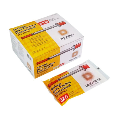 Seringa de Insulina 1ml com Agulha Fixa Ultrafina 6,0 X 0,25mm 31g Descarpack com 100 Unidades