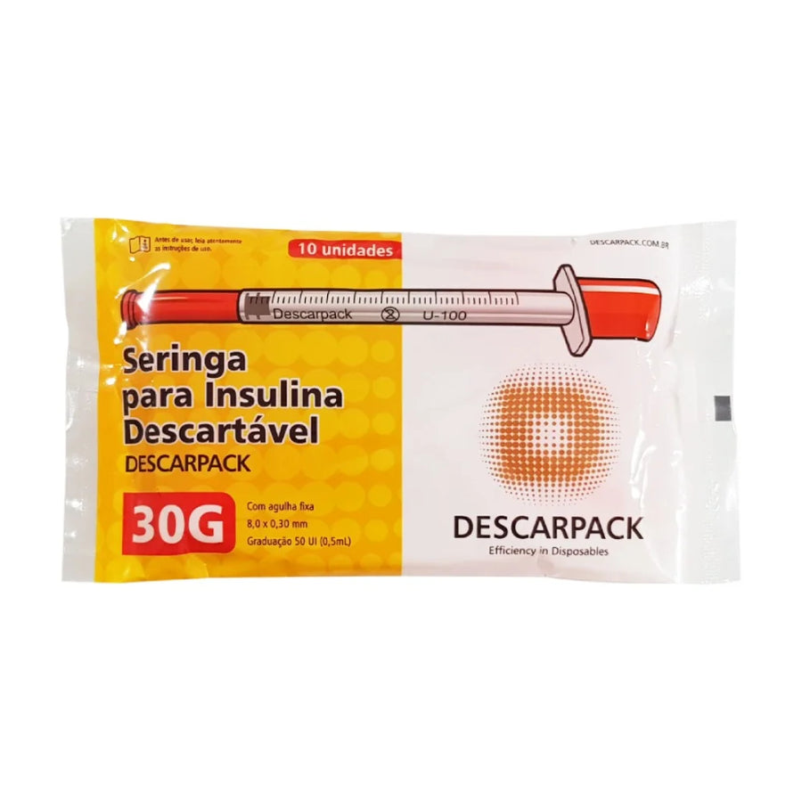 Seringa de Insulina 0,5ml com Agulha Fixa Ultrafina 8,0 X 0,30mm 30g Descarpack com 100 Unidades
