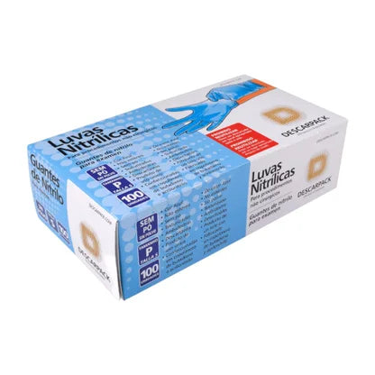 Luva Nitrílica Powder Free Azul Descarpack com 100 Unidades