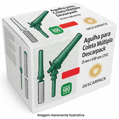 Agulha para Coleta Múltipla 25x0,80mm Com Dispositivo de Segurança Descarpack Cx com 100 unidades