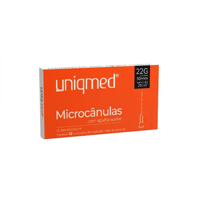 Microcânulas Uniqmed - 22G (0.70mm) x 50mm - Caixa com 12 unidades - Com Agulha Auxiliar