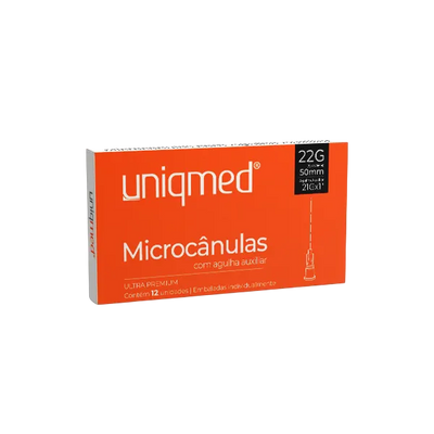 Microcânulas Uniqmed - 22G (0.70mm) x 50mm - Caixa com 12 unidades - Com Agulha Auxiliar