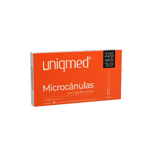Microcânulas Uniqmed - 22G (0.70mm) x 50mm - Caixa com 12 unidades - Com Agulha Auxiliar